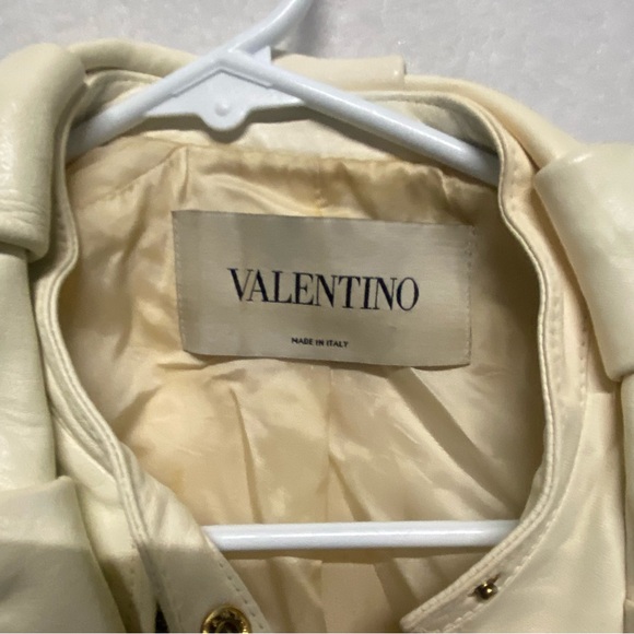 Valentino Roma White Ruffle Leather Jacket Blazer Size 6 - Picture 5 of 10